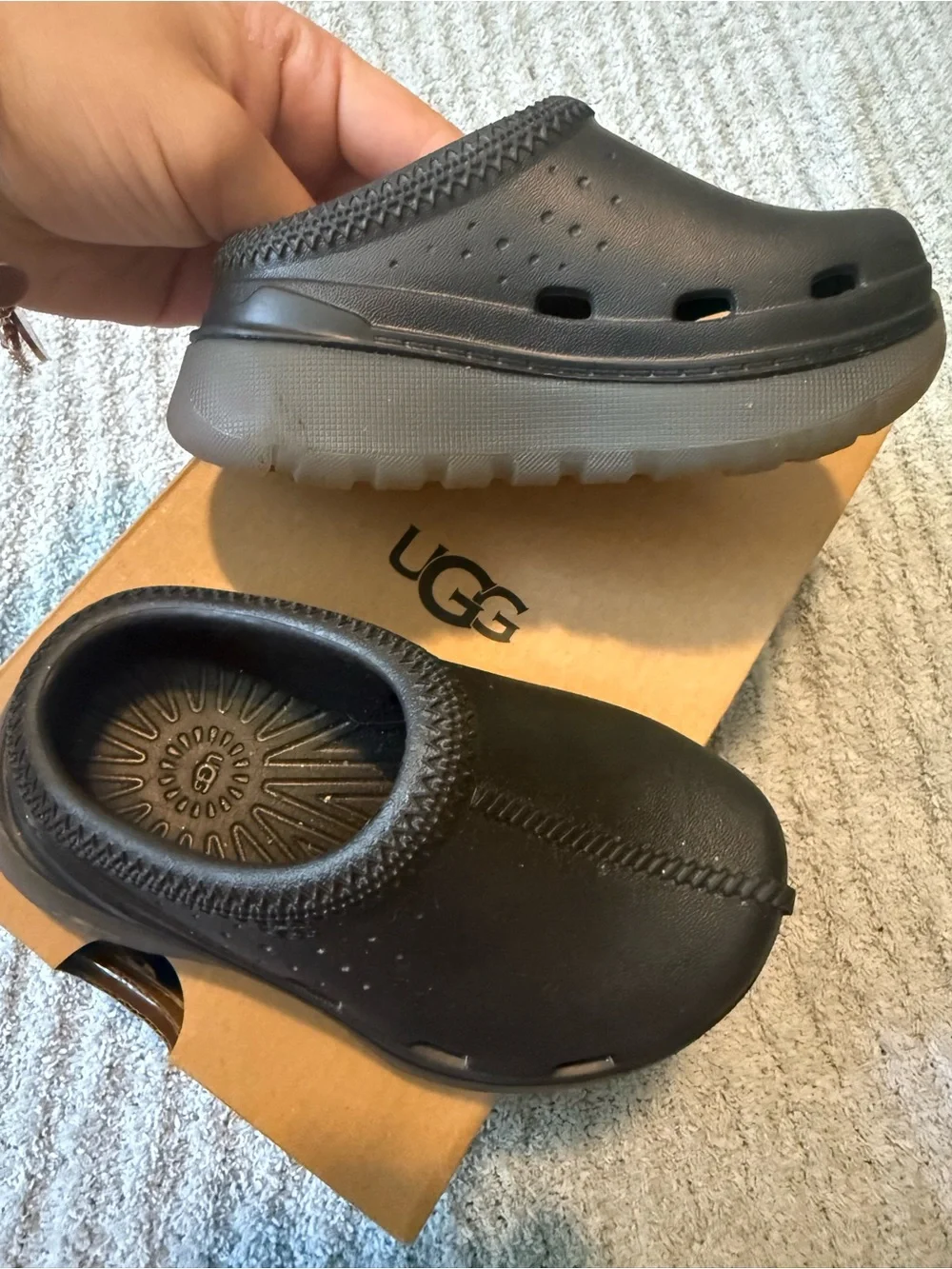 UGG Kids Black Foam Slip-On Clogs